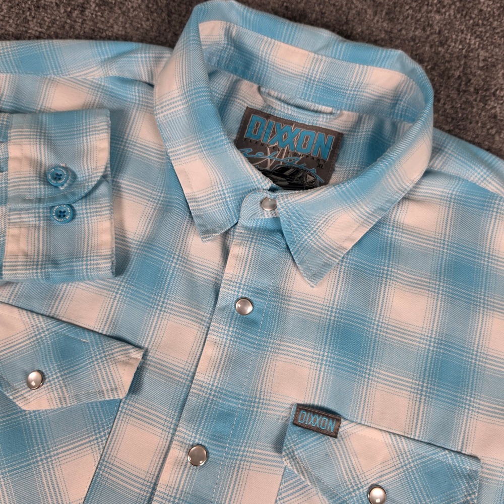 Dixxon Flannel Co Belair Shirt Mens XL Blue Plaid D-Tech Snap Button Long Sleeve